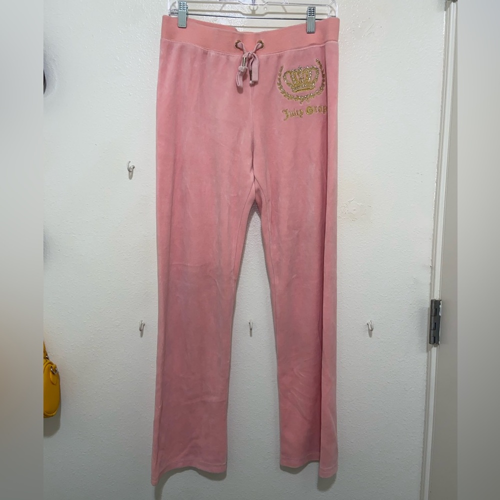 Y2K Juicy Couture Grape Black Label Velour Track Pants w Rhinestones Size XL